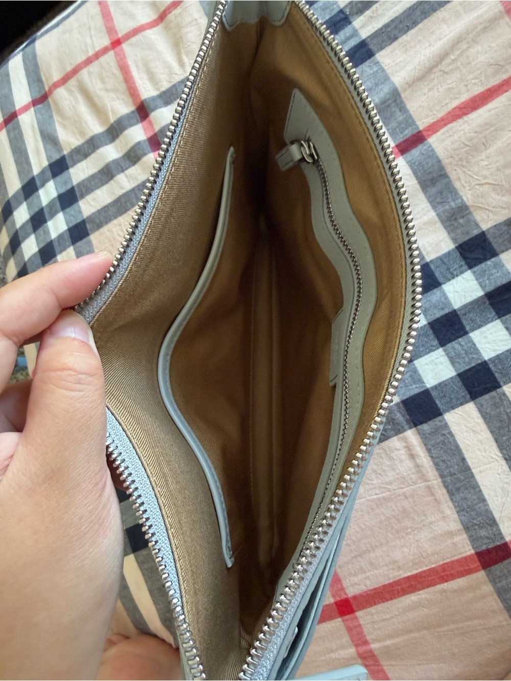 MCM Pale Blue Monogram Leather Zip Clutch - Picture 4 of 5